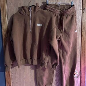 Brown Sweatpants and Hoodie Set